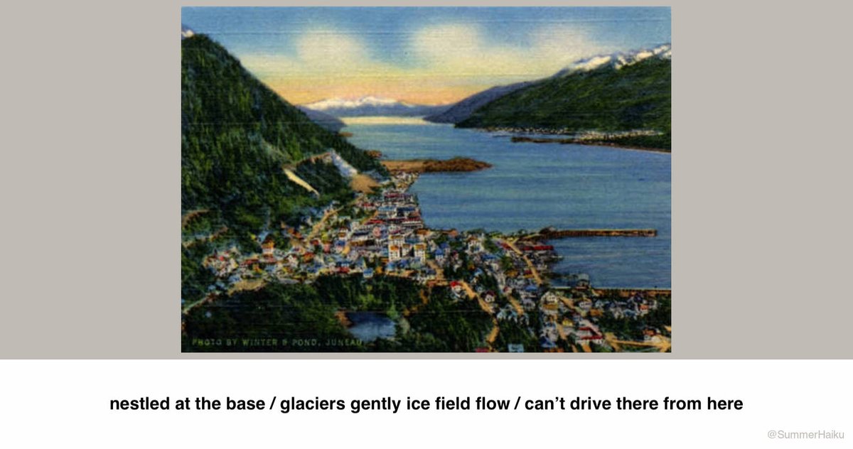 SummerHaiku's tweet image. nestled at the base
glaciers gently ice field flow
can’t drive there from here

#Spring2023 #Haiku #GreetingsFrom #Alaska #Juneau