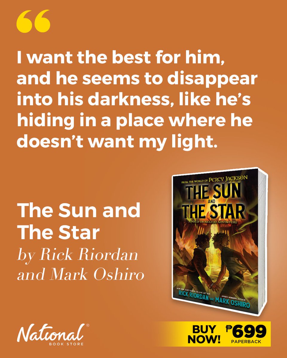 Nico di Angelo (the son of Hades) and his boyfriend, Will Solace (the son of Apollo) journey to the Underworld.

Get 'The Sun and the Star: A Nico di Angelo Adventure' for only ₱699 (trade paperback) at #NationalBookStore branches. #TheSunAndTheStar #RickRiordan #MarkOshiro