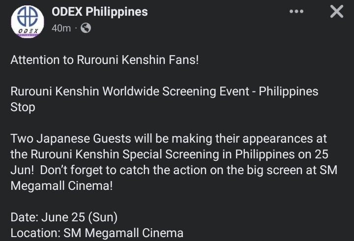 Rurouni Kenshin Worldwide Screening Event to Make a Philippine