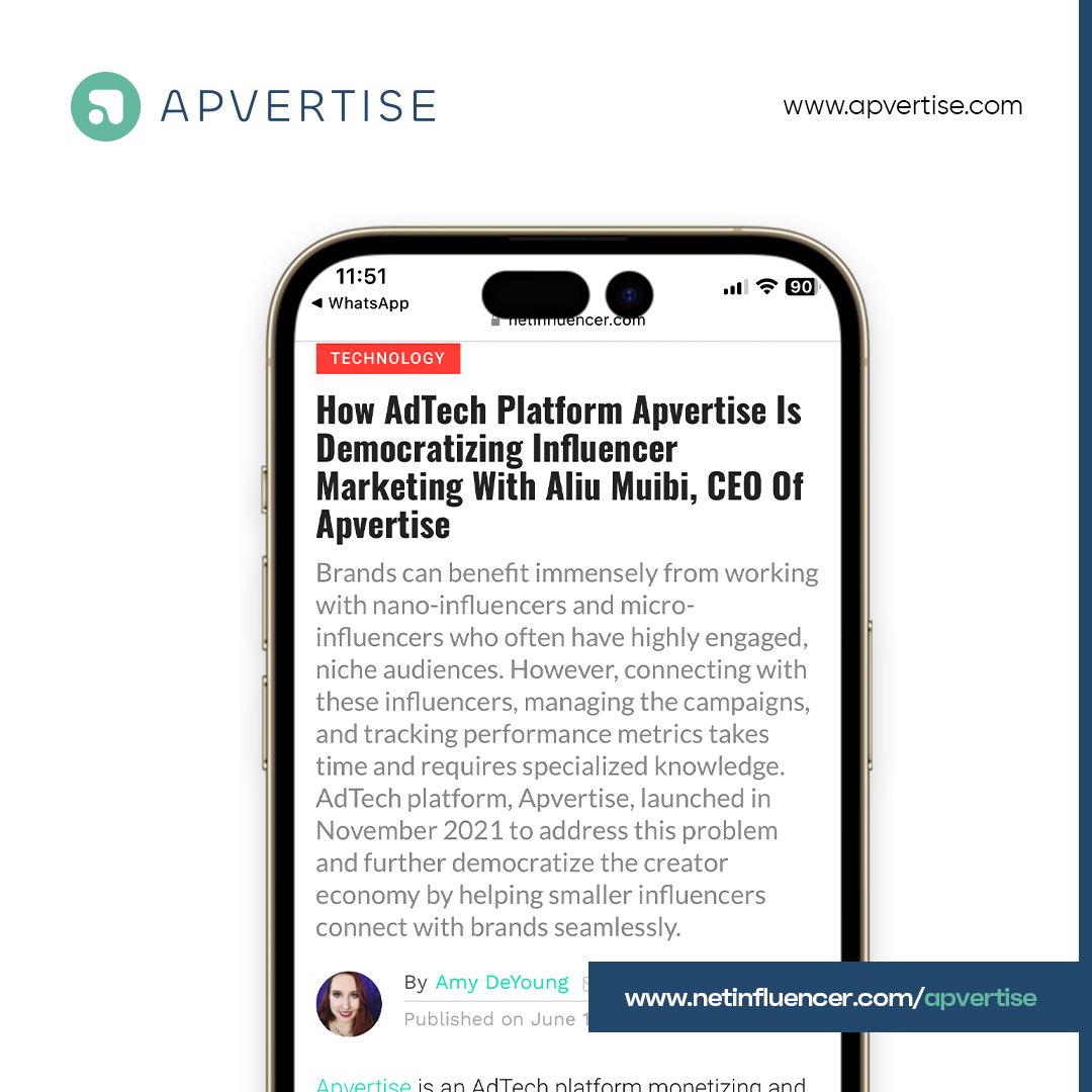 apvertise's tweet photo. We are thrilled that we got recognised by @netinfluencer 

We definitely enjoyed this interview and you can click the link below to read more 

https://t.co/MGFwgxPxLj

#Apvertise #interviewalert #netinfluencer #influencermarketingplatform https://t.co/IucCqTL4oE