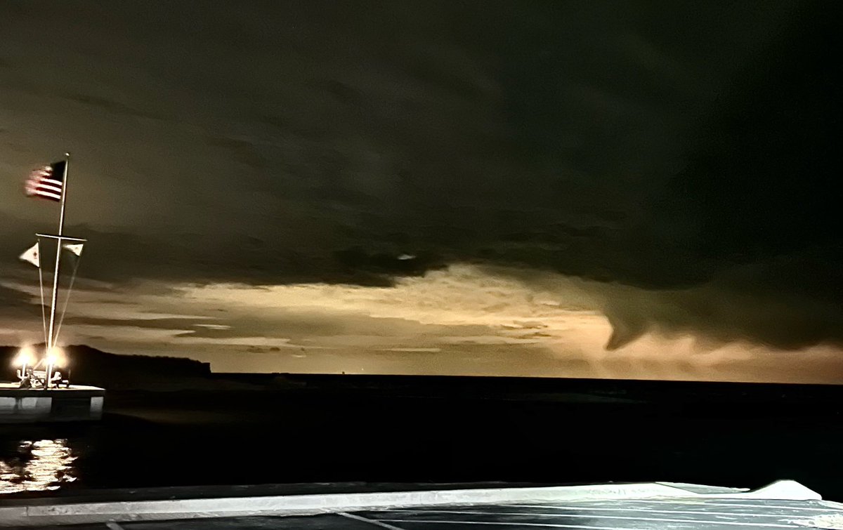 It isn’t a waterspout but it sure does look like one. This was 3am this morning over Lake Michigan in New Buffalo