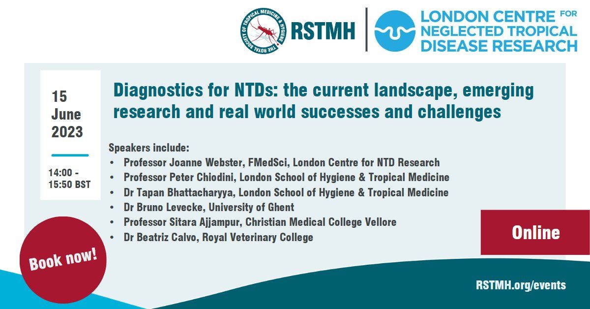 📣 New and improved diagnostics are urgently needed to achieve @WHO #NTDroadmap2030 targets and #BeatNTDs. Join @RSTMH and @NTDResearch on Thursday for discussion on the current landscape, emerging research and real world diagnostics experiences ➡️ bit.ly/43ONyYa