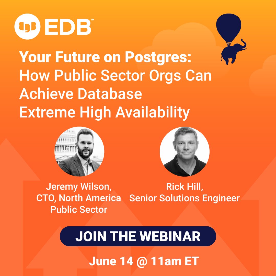 EDBPostgres's tweet image. Tommorow, join this 45-minute webinar focused on the public sector's unique database needs and how to meet your organization's mission-critical uptime requirements.
okt.to/4RPC17
#PostgreSQL #distributedpostgres #five9s #database #highavailability #opensource