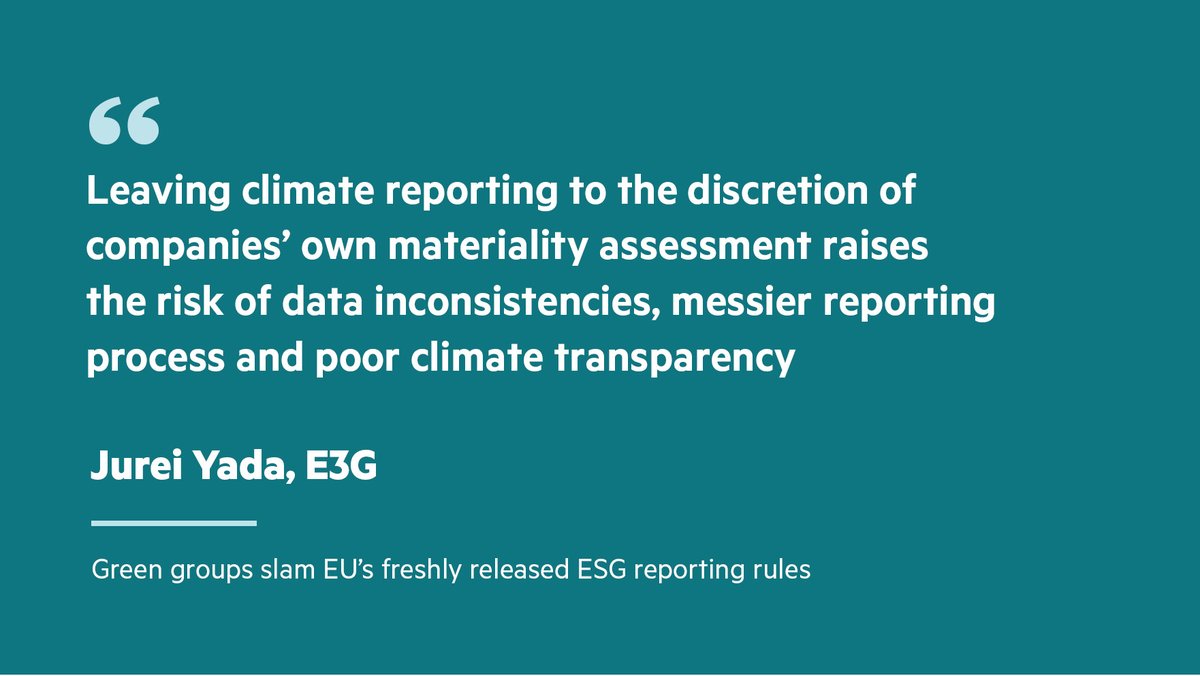 Sustainable Views (@sustainviews) on Twitter photo The EU commission’s ‘watering down’ of its sustainability reporting standards include not making all disclosure requirements compulsory and delaying the reporting of Scope 3 emissions for smaller companies
on.ft.com/43EIbvc
<a href="/e3g/">E3G - Third Generation Environmentalism</a> <a href="/JureiYada/">Jurei Yada</a> The EU commission’s ‘watering down’ of its sustainability reporting standards include not making all disclosure requirements compulsory and delaying the reporting of Scope 3 emissions for smaller companies
on.ft.com/43EIbvc
<a href="/e3g/">E3G - Third Generation Environmentalism</a> <a href="/JureiYada/">Jurei Yada</a>