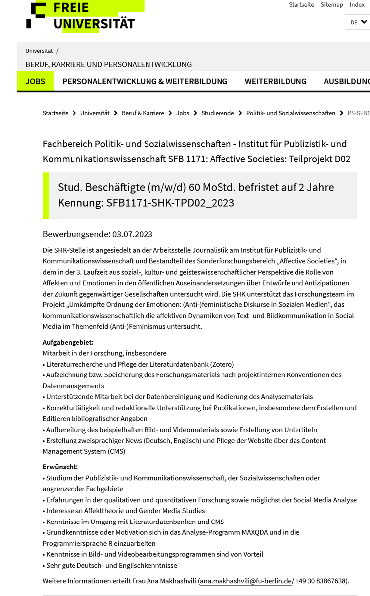 mluenenborg's tweet photo. In unserem neuen Forschungsprojekt im @sfb1171 "Umkämpfte Ordnung der Emotionen: (Anti)Feministische Diskurse in sozialen Medien" suchen wir eine*n stud. Mitarbeiter*in
https://t.co/m9VhAmVK8m 
Neugierig auf Forschung zu digital media, feminism, affect theory? @pukberlin https://t.co/DFaS7Keo9u
