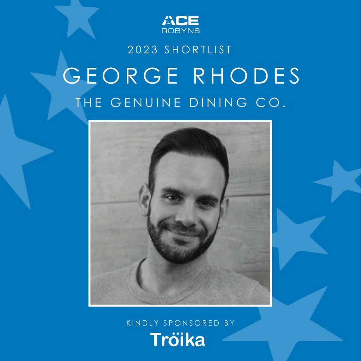 Congratulations to our 5th shortlisted ACE Robyn. George Rhodes, General Manager @GenuineDining see you on the 11th July for the awards and summer social at Bluefin. Thanks to our sponsors @Troikachat and our hosts @graysonsuk #acerobyns23 #acenetworking