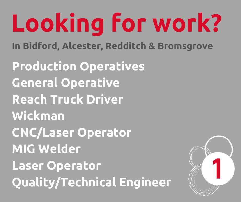Check out our latest temporary vacancies, ready to start straight away! 

Interested? Call our team today to register your interest: 01527 758320

#newjobs #jobsinredditch #jobsinbromsgrove #jobsinbidford #tempwork