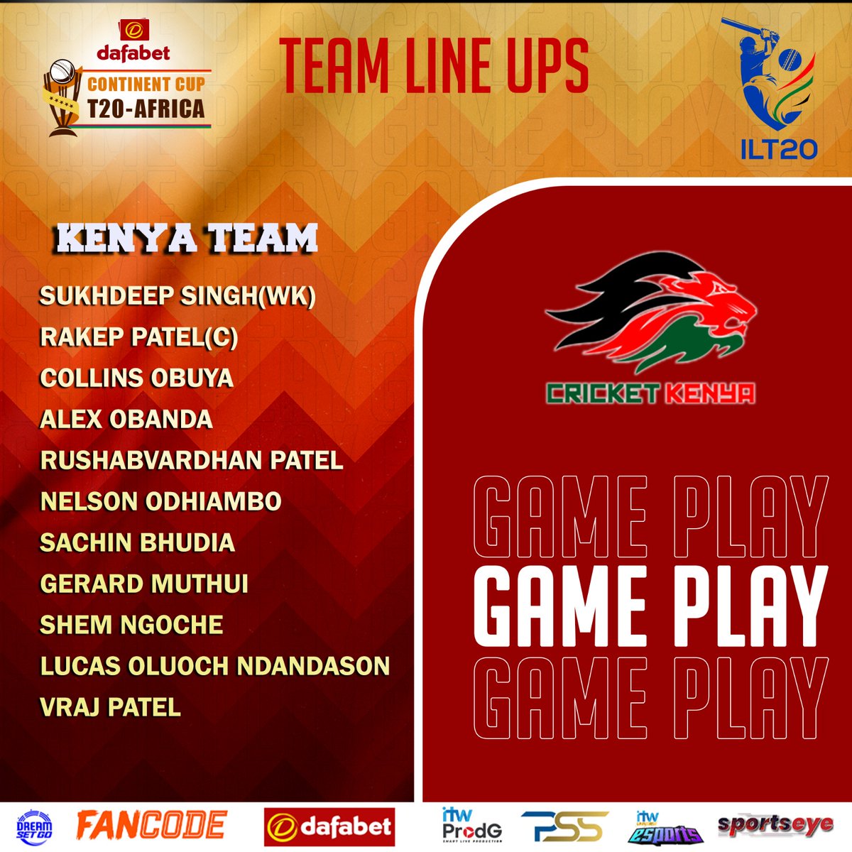 CricketKenya's tweet photo. Starting XI for the East African derby. #UGAvKEN #continentcupT20Africa https://t.co/EoappVvFfo