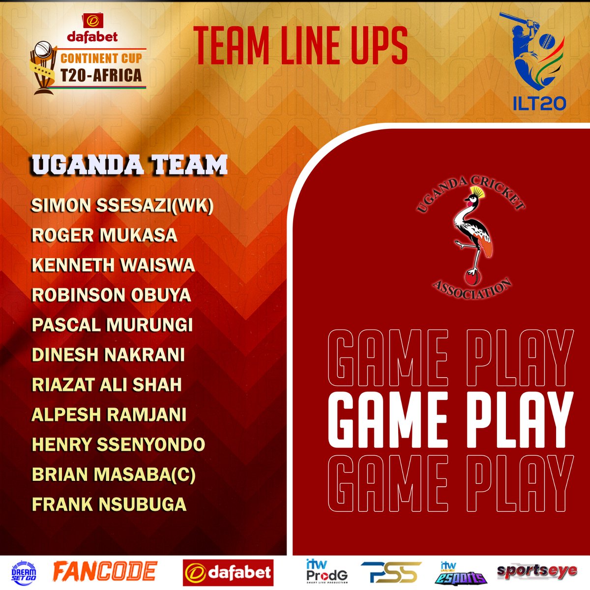 CricketKenya's tweet photo. Starting XI for the East African derby. #UGAvKEN #continentcupT20Africa https://t.co/EoappVvFfo