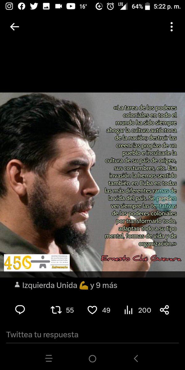 #ComoElChe 
#Aniversario95 
#HonrarHonra

Saludos cordiales Psdte <a href="/DiazCanelB/">Miguel Díaz-Canel Bermúdez</a> y Guerrer@s 🌎🕊️🌐💪☕💞🌴!!!