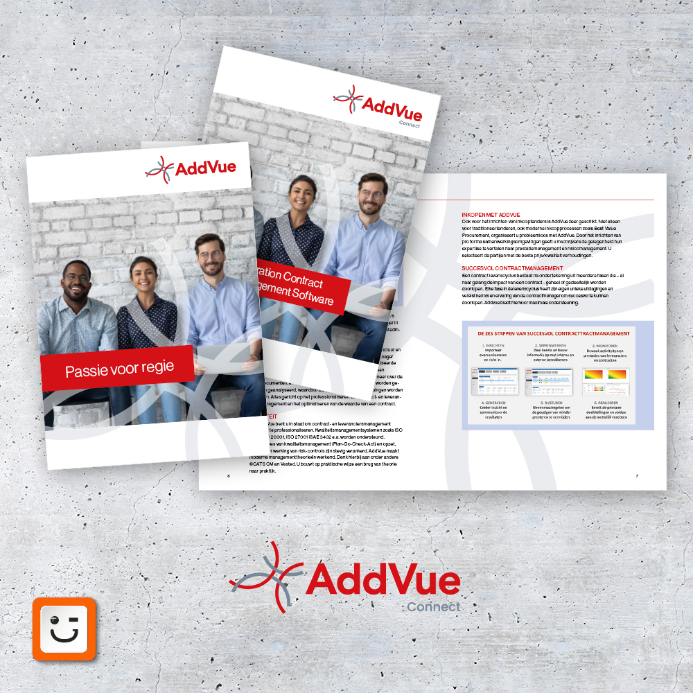 appeleneelman's tweet photo. Voor Addvue ontwierpen we een brochure die zo meekon naar diverse beurzen. Addvue is de nieuwe generatie contractmanagement. Heb je binnenkort een zakelijk evenement of beurs op de planning staan? En wil je jouw aanbod snel meegeven aan toekomstige klanten? We helpen je graag. https://t.co/duYLpaswxW