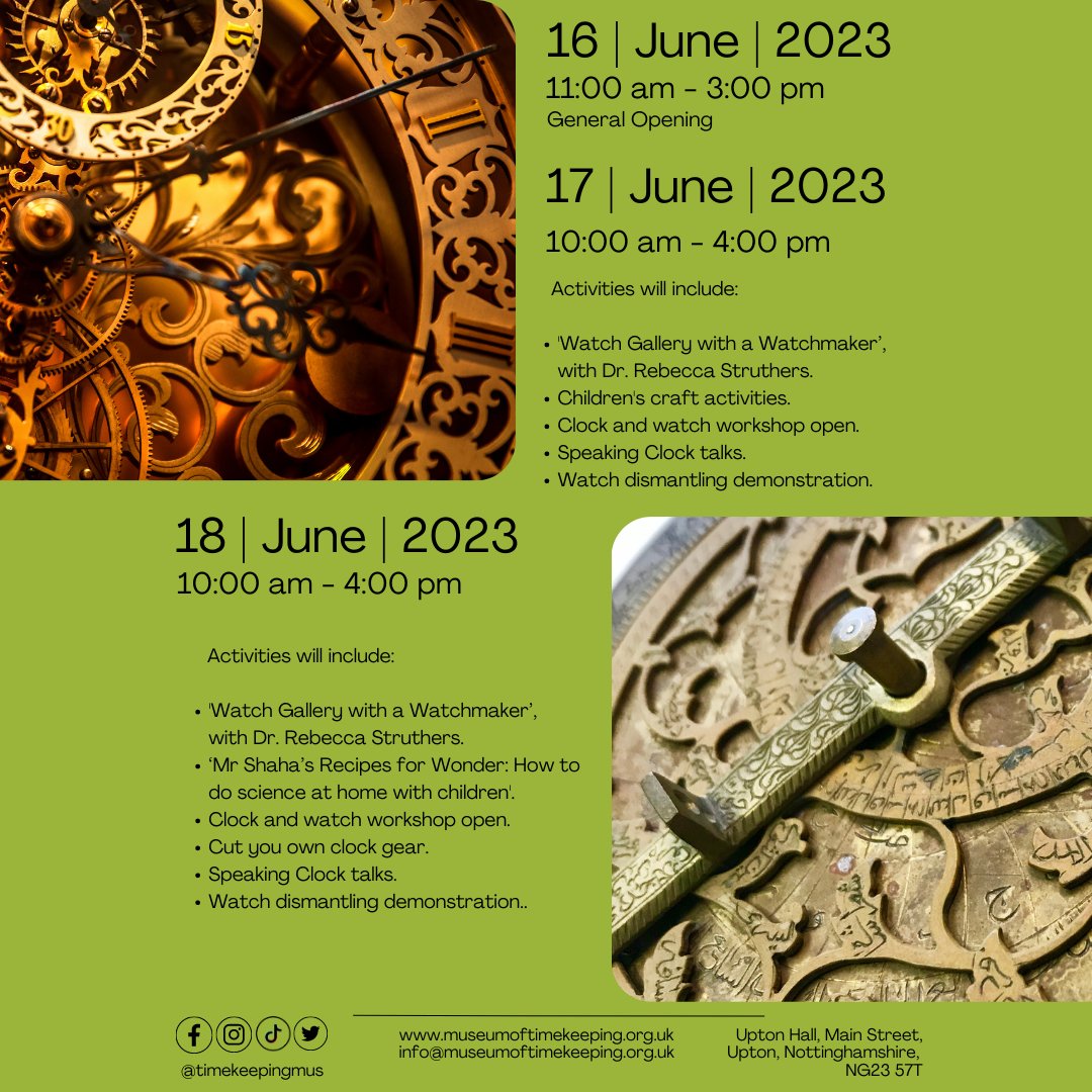 Museum of Timekeeping (@timekeepingmus) on Twitter photo Here @timekeepingmus, we are looking forward to welcoming everyone to the Summer Show weekend, from Friday, 16th (general opening) Saturday, 17th, Sunday, 18th June 2023 (special opening).
#horology #collection #museumcollection #visitus #visitnotts <a href="/DrStruthers/">Rebecca Struthers</a>
@alomshaha Here @timekeepingmus, we are looking forward to welcoming everyone to the Summer Show weekend, from Friday, 16th (general opening) Saturday, 17th, Sunday, 18th June 2023 (special opening).
#horology #collection #museumcollection #visitus #visitnotts <a href="/DrStruthers/">Rebecca Struthers</a>
@alomshaha