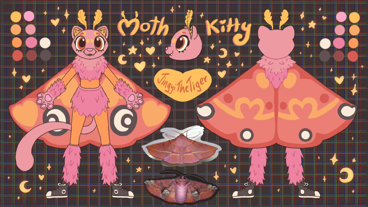 JingyiTheTiger's tweet photo. Moth kitty ref sheet! 💖🌟🌙 ✨

Design idea for making my own first partial fursuit. It’ll undoubtedly change but here’s the first iteration 😊 Inspired by the Australian pink-bellied moth 💕 

#mothkitty #fursuitdesign #furryrefsheet #furryart #furryartist #fursona #furryoc https://t.co/eMjuFziigm