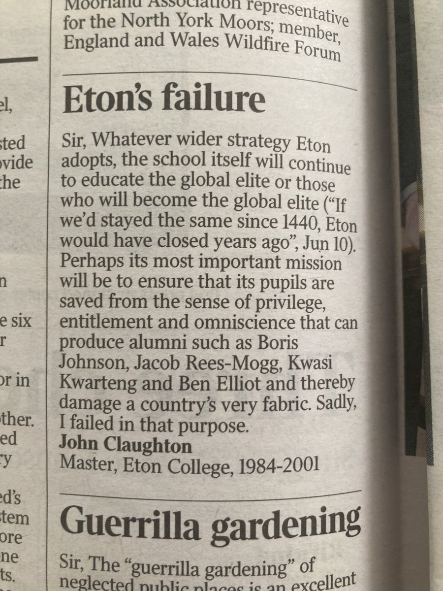 An excellent letter in The Times this morning from ⁦<a href="/ClaughtonJohn/">John Claughton</a>⁩ — who, if memory serves, combined his work as a master at Eton with writing cricket reports for the Independent on Sunday.
