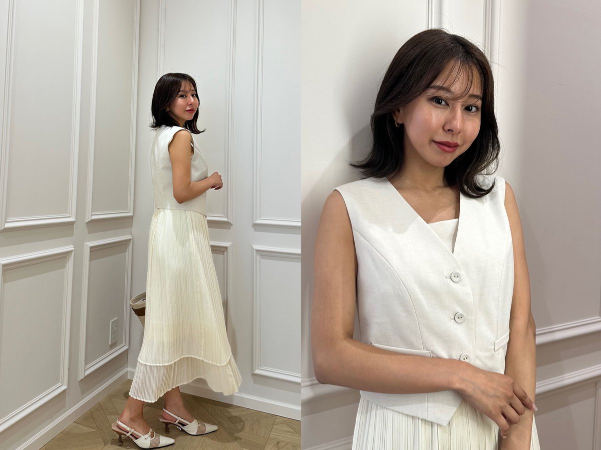 ?Madison Pleated Dress Set - ecru - カチッと感がありつつも透け感 