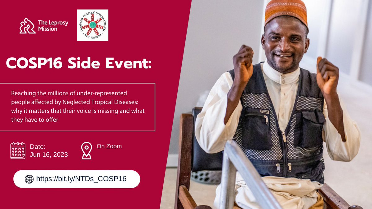 Join us online at this CRPD Conference Side Event, where we will be asking why it matters that persons affected by #NTDs are missing from the disability space and what they have to offer. Sign up to hear from NTD sector experts: bit.ly/NTDs_COSP16 @DPI_Info @CBM_Global