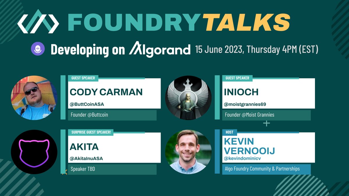 algo_foundry's tweet photo. ๐ข Excited to announce that @AkitaInuASA one of the community leaders on @Algorand, will be joining #FoundryTalks! ๐ Also, note the time change: the event will now start at 4pm EST. Don't miss out on this insightful discussion!
๐https://t.co/lALRwqyWu8 https://t.co/S5NPaZffmy