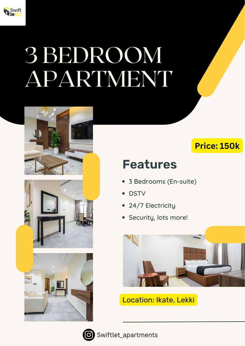 Swiftlet_ng's tweet photo. Switch to the swift life today👯‍♀️🥇

Send a DM to book or for more enquiries👯‍♀️
#shortlet
#DemocracyDay2023 
#apartments 
#ApartmentHunting https://t.co/iH4JLukqH0
