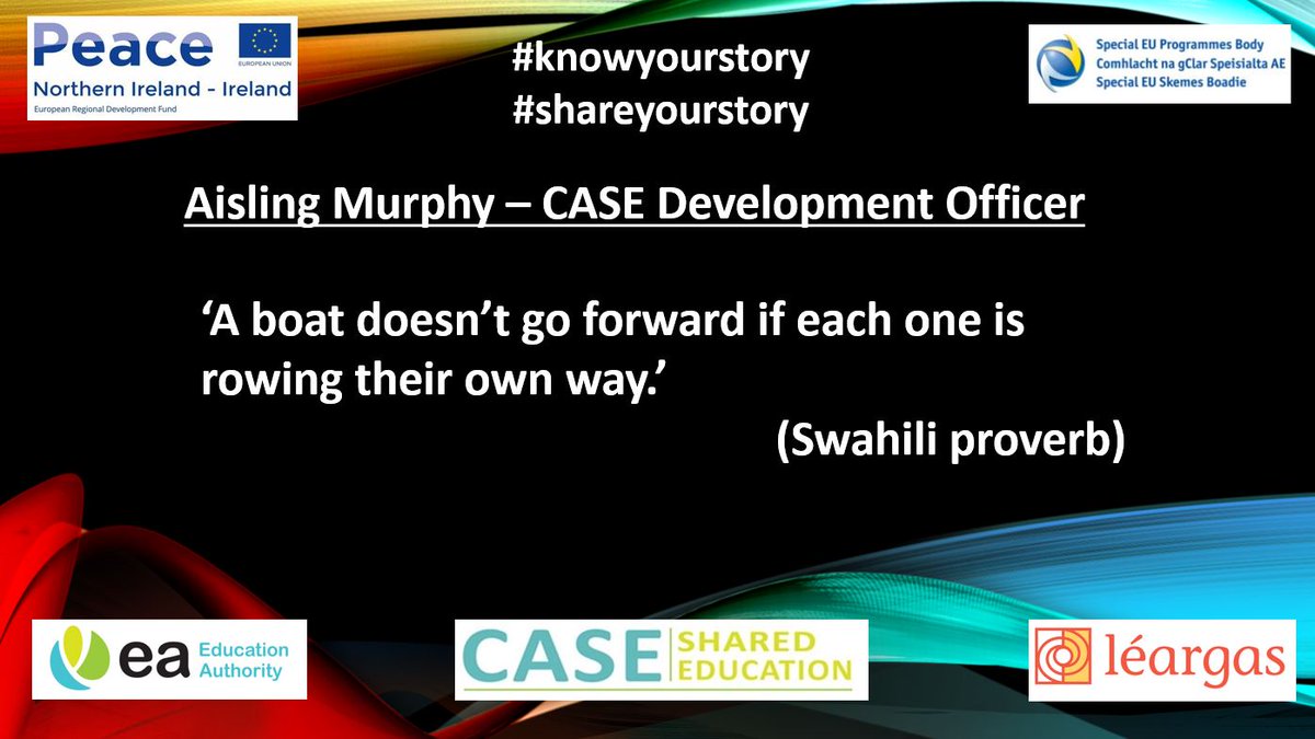 CASE - Shared Direction    

#knowyourstory 
#shareyourstory 
#ownyourstory 
#valueyourstory 

#SharedEd

@SEUPB
@Ed_Authority
@Leargas