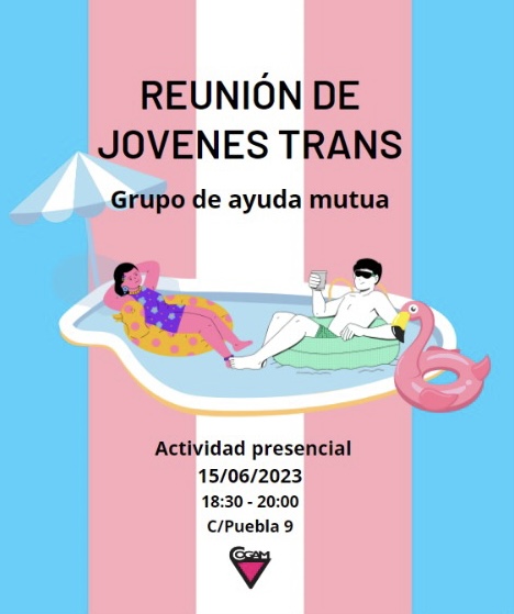 Tenemos nuestra próxima reunión este jueves 15 a las 18:30.   Son reuniones no mixtas para personas trans y en cuestionamiento. El rango de edad es de 20 a 30 años.  No es necesario inscripción previa.