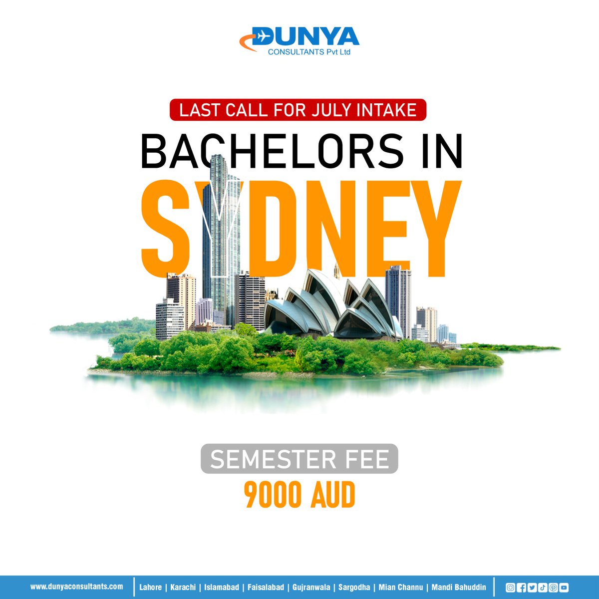 dunyaconsultant's tweet image. Last Call For July Intake - Australia!

Bachelors In SYDNEY!
Semester Fee: 9000 AUD

For Admissions
UAN: +92 304-111-0947
dunyaconsultants.com
.
.
.
#lastcall #australia #studyadvisors #consultants #dunyaconsultants