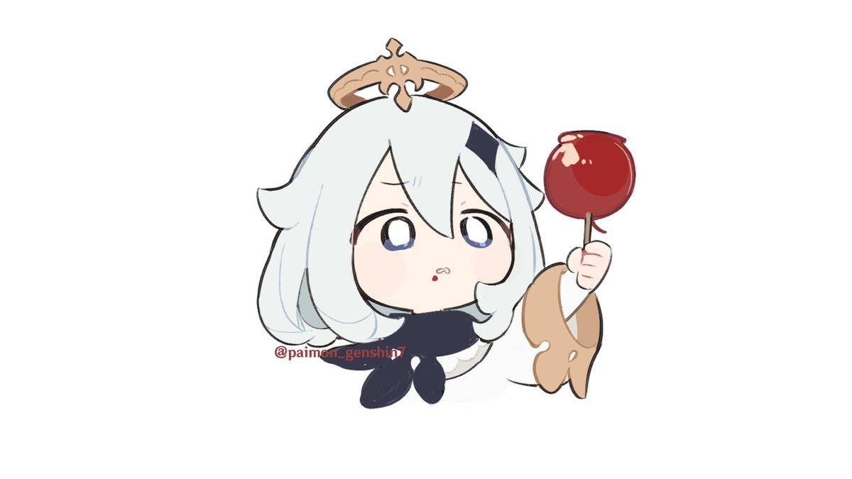 paimon (genshin impact) 1girl halo food candy apple white hair holding food solo  illustration images