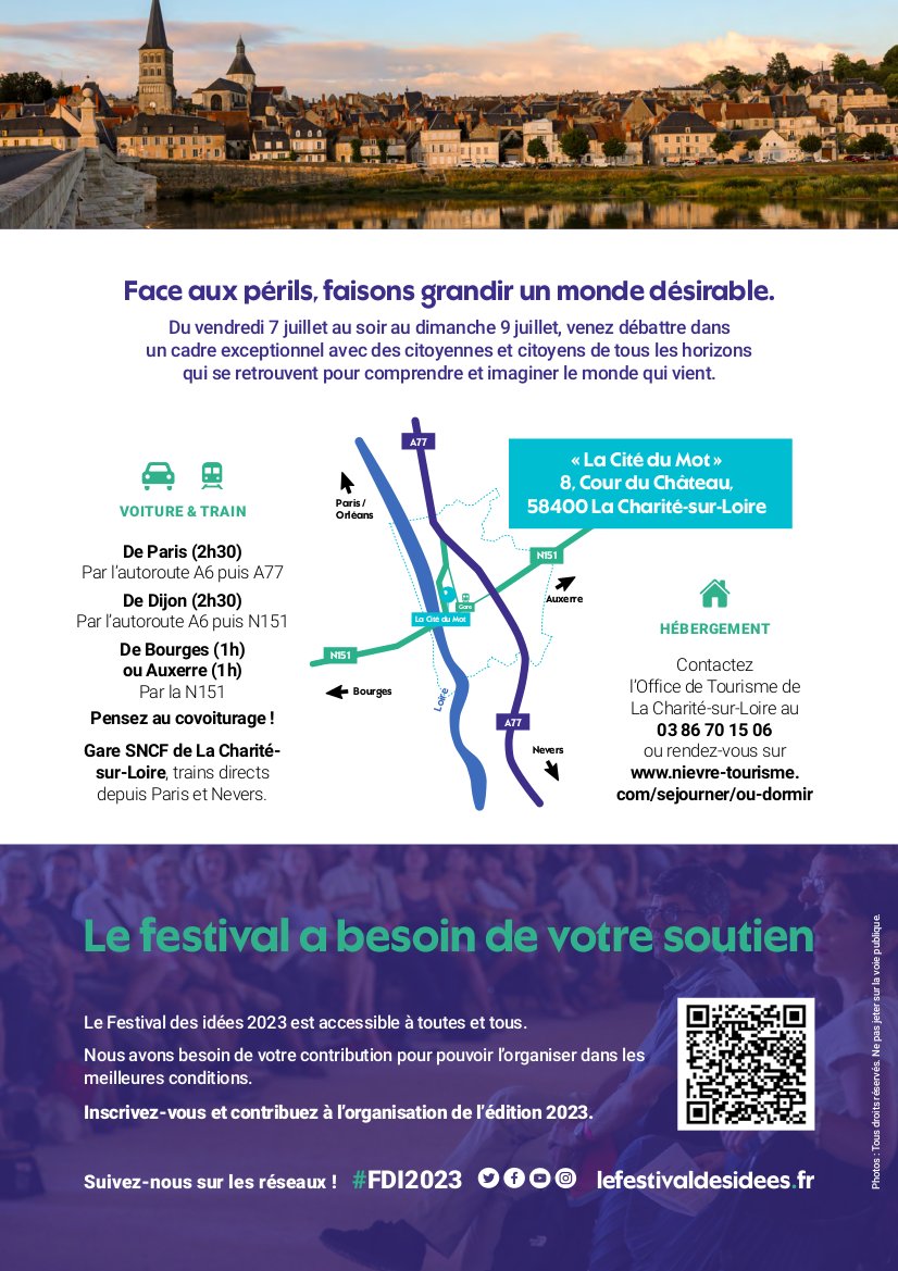 festival_idees's tweet photo. 📖 Intervenant·e·s, débats, infos pratiques... voici le programme en 4 pages à lire et à partager, à faire lire et à diffuser !
Retrouvons-nous à La Charité-sur-Loire les 7, 8 et 9 juillet.
Inscription et soutien : https://t.co/NJ0EU6QaTU
#fdi2023 #lfdi2023 https://t.co/XvvvfjnDH9