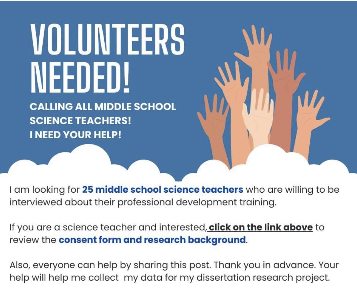 If you are a science teacher and interested, click on link below to review the consent form and research background. [forms.gle/8JoXosvEp82Lai…]