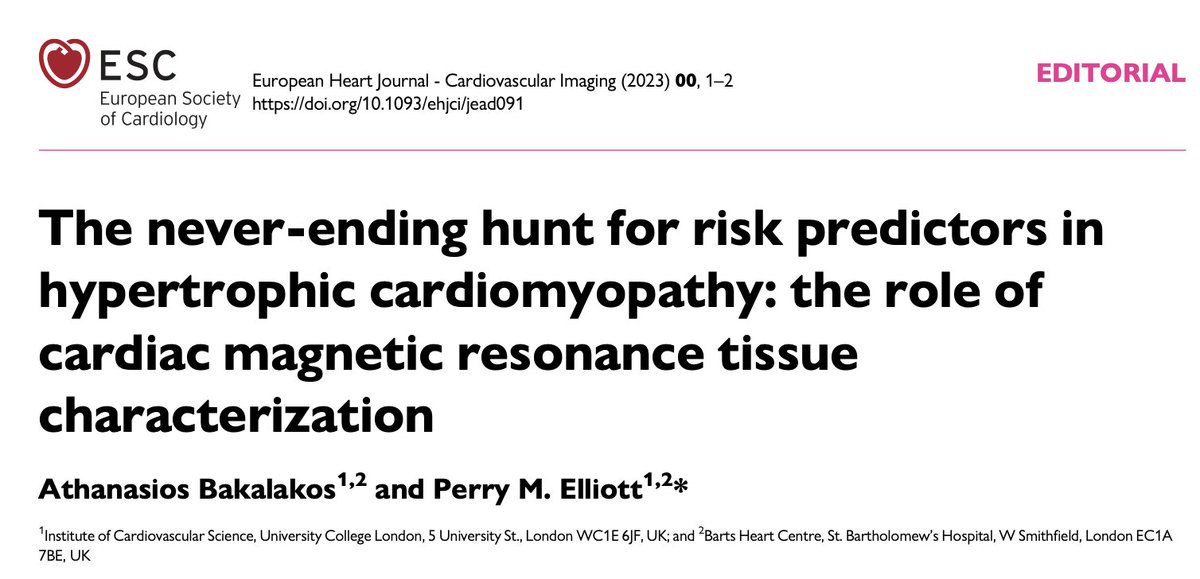 The never-ending hunt for risk predictors in hypertrophic cardiomyopathy: the role of cardiac magnetic resonance tissue characterization!
Listen the ESC CardioTalk Podcast by @ath_bakalakos and Perry Elliott!

@escardio @ESC_Journals 

escardio.org/The-ESC/What-w…