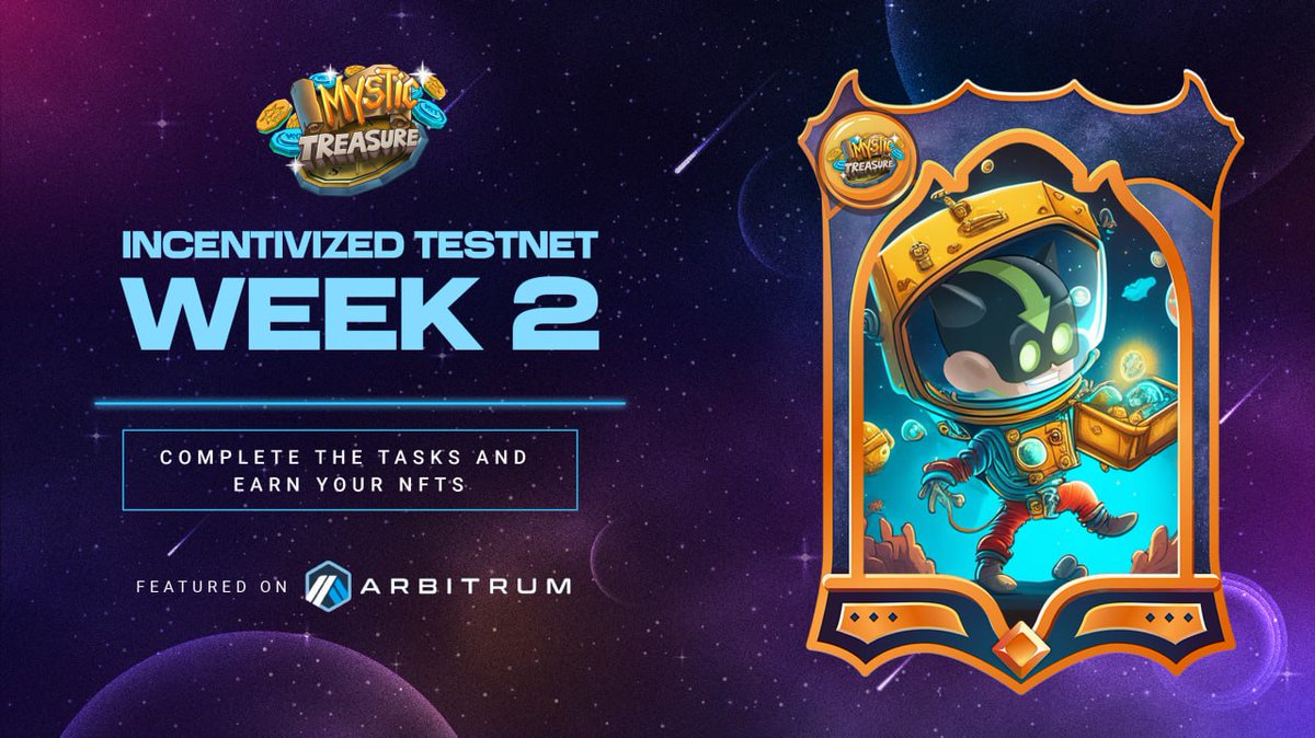 MysticTreasure_'s tweet photo. ✨MYSTIC TREASURE INCENTIVIZED TESTNET: WEEK 2 MISSION ✨

Are you ready for week 2 missions? Let's get started!

⏰ Time: 7:00 AM UTC | June 13, 2023.

📌Complete the mission here:

✔️Soquest:  https://t.co/jvui22at6m https://t.co/0NBP99noxO