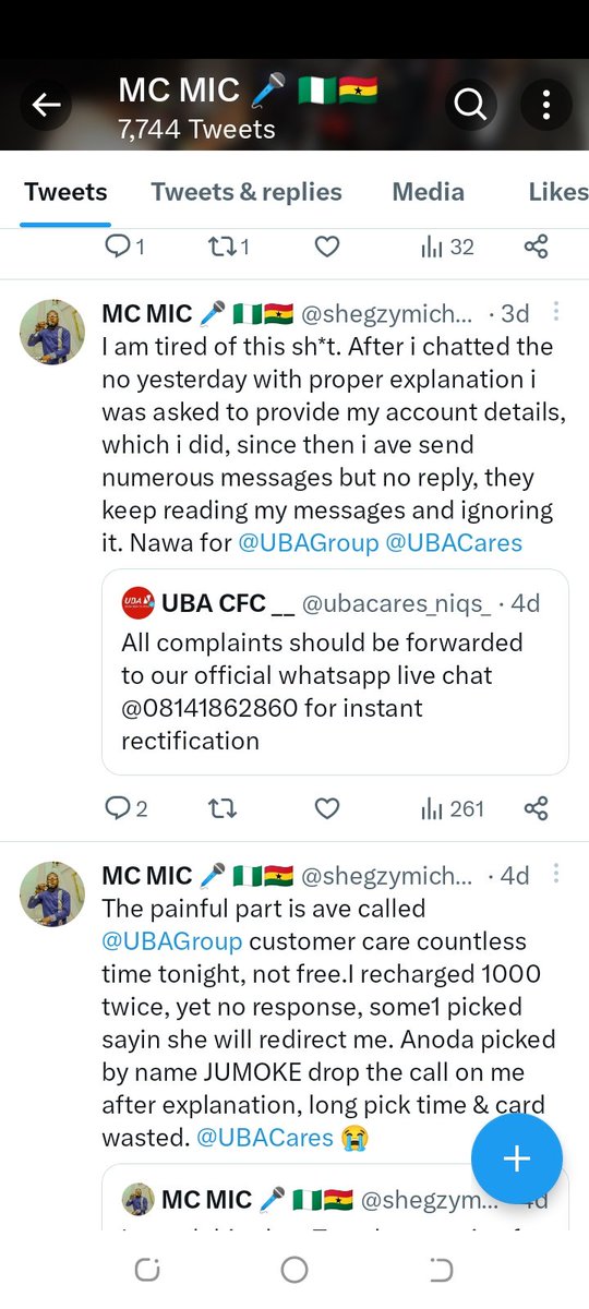 shegzymichael's tweet photo. @UBACares is becoming a disaster. Their customer service is very poor, for 3 days have been complaining through tweet, even send DM,call customer service no, no reply. No wonder people are now saving with @OPay_NG @palmpay_ng like i will do same, they kuku no dey charge4 transac. https://t.co/8ZIjyCjilY