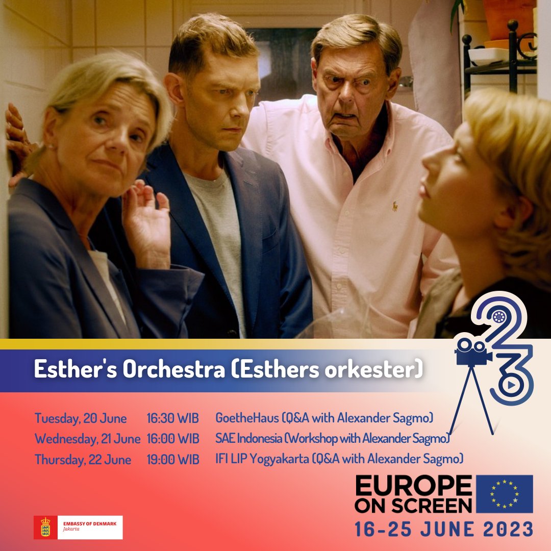 Esther's Orchestra Esthers orkester
Denmark | 2022 | Drama | 93 minutes | 17+ | Danish with English subtitles

20 June 16.30  GoetheHaus
21 June 16.00 SAE Indonesia
22 June 19.00  IFI LIP Yogyakarta

A love story of Esther and Thomas whose personalities are opposites of each