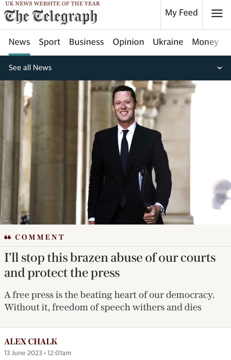 JamesDRossiter's tweet photo. Welcome move by Secretary of State for Justice, Lord Chancellor @AlexChalkChelt not just among 4th estate but all citizens equally
bolstering an unwritten rule of our constitution
that a #freepress for the polis keeps a check on abuse of power
No #secretcourts
Yes #openjustice https://t.co/jXo9qMC2J7
