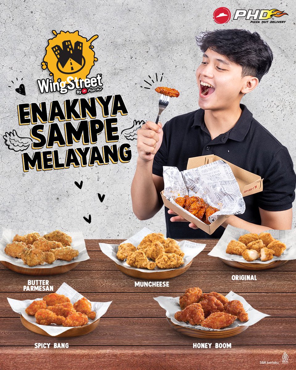 phd_id's tweet photo. Ada lagi nih temen makan pizza yang wajib dicoba. Chicken WingStreet!
Mulai 40ribuan aja guys, banyak pilihan saus barunya loh! Cobain sekarang!
#SenengnyadiPHDin #Wingstreet #PizzaHutDelivery https://t.co/68svNjvE4U