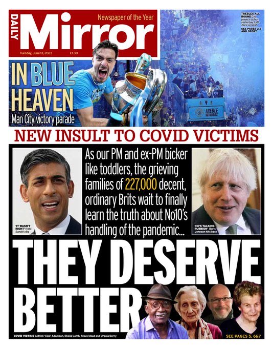 The Covid Inquiry begins today, with many families seeking answers. Instead of showing leadership, the Tories are at civil war, again.

The Mirror is right: Britain deserves better.