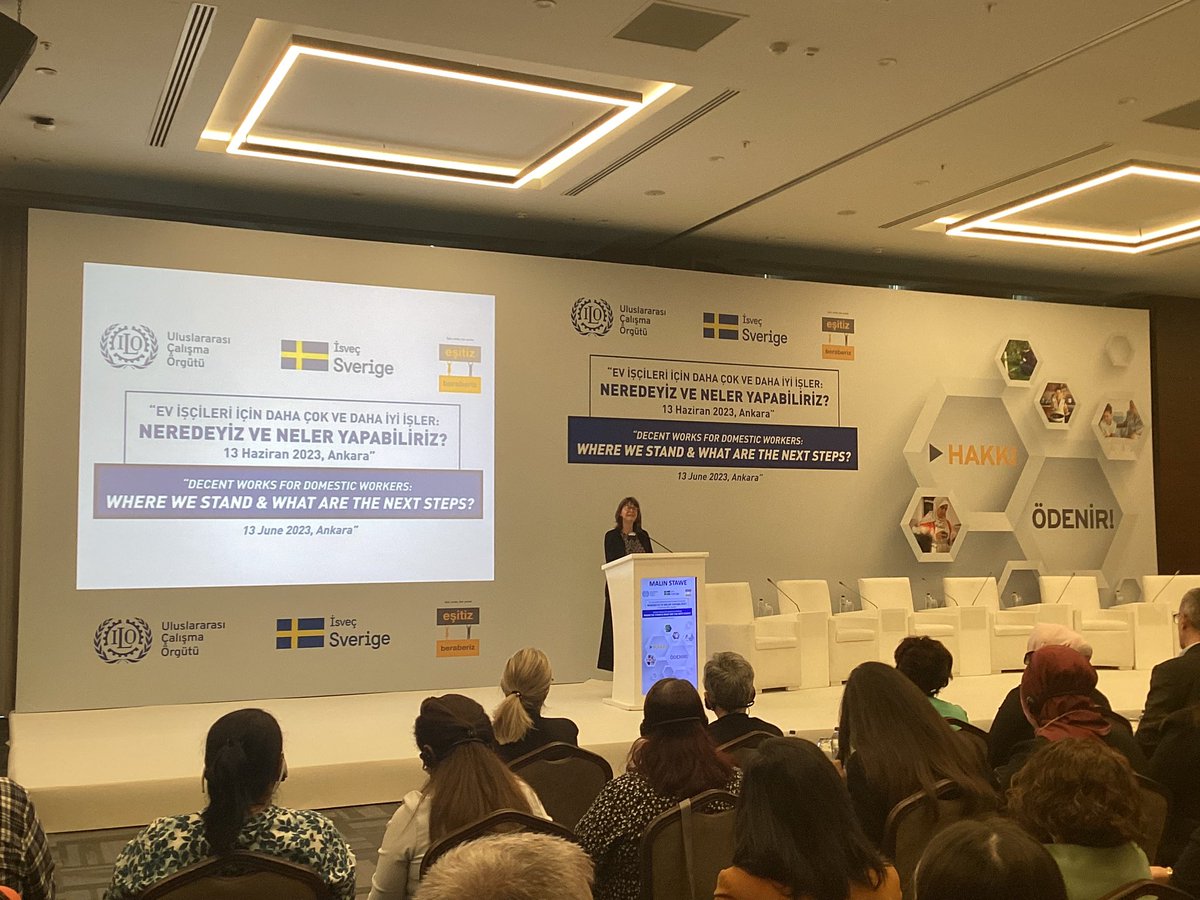 “Ev işçilerinin sosyal koruma dahil insana yakışır koşullarda çalışma hakları vardır,” şeklinde konuşan “<a href="/SwedenAnkara/">SwedeninAnkara / İsveç Büyükelçiliği</a> Müsteşarı <a href="/mstawe/">Malin</a> çalışma standartlarına ilişkin gelişmenin çok taraflı ve zaman gerektiren bir süreç olduğunu ifade etti.