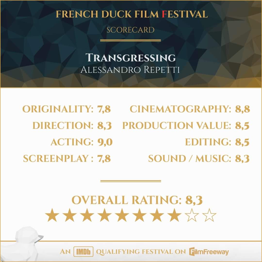 STransgressing's tweet photo. 📢 More Exciting News! Our short film received an Honourable Mention at the The French Duck Film Festival (@frenchduckff)! 🎥🦆 We are grateful for this #award and the amazing scorecard they added. Thanks to the #festival and to our incredible team for making this possible. https://t.co/NsMfNgJmd2