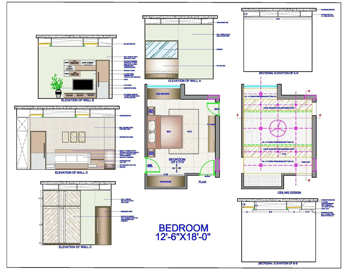 #AutoCAD #DWG of a #bedroom measuring 12’6” X18’. The Bedroom layout consists of a T.V. unit, a bed with side tables, and a wardrobe followed by corner window seating.
#workingdrawing #cad #caddesign #caddrawing #freecaddrawing #planndesign
bit.ly/43VXe34