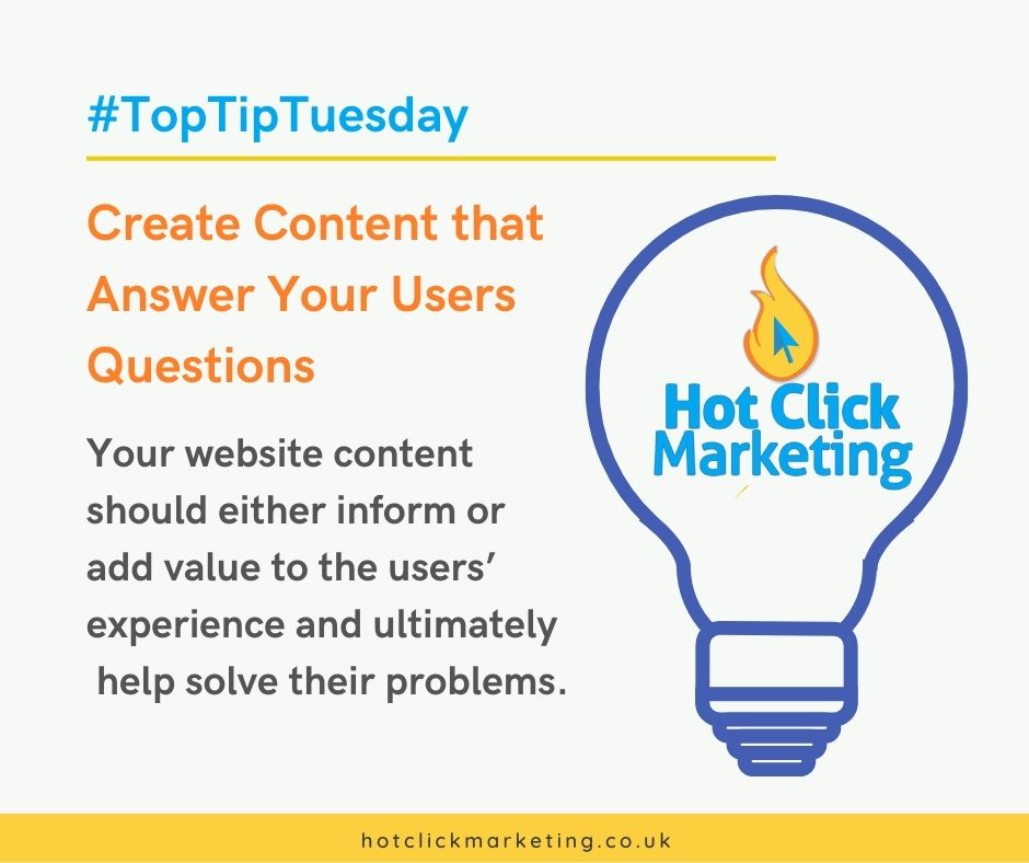 #TopTipTuesday: The best and most engaging content always answers your users’ questions. If a user feels that they aren’t finding the answers to their questions, they’ll leave.

#digitalmarketing #digitalmarketingagency #digitalmarketing #digitalmarketingagency #Manchester
