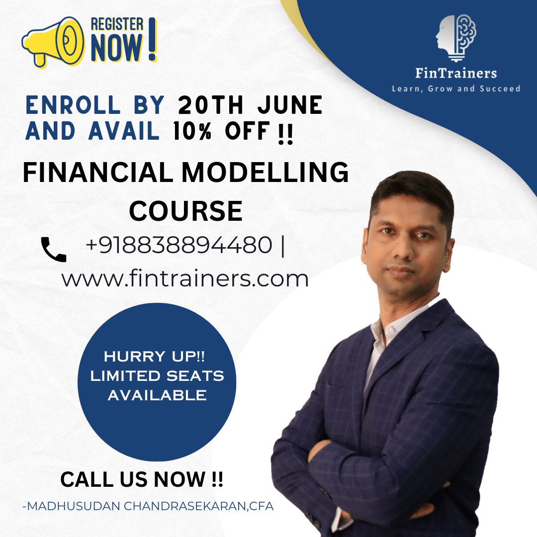 fin_trainers's tweet image. Grab while it lasts. For June/July Financial Modelling enrollments, early bookings get a 10 percent off.
100+ hours of practice
#FinTrainers
#financialmodelling
#financialmodeling #FM
