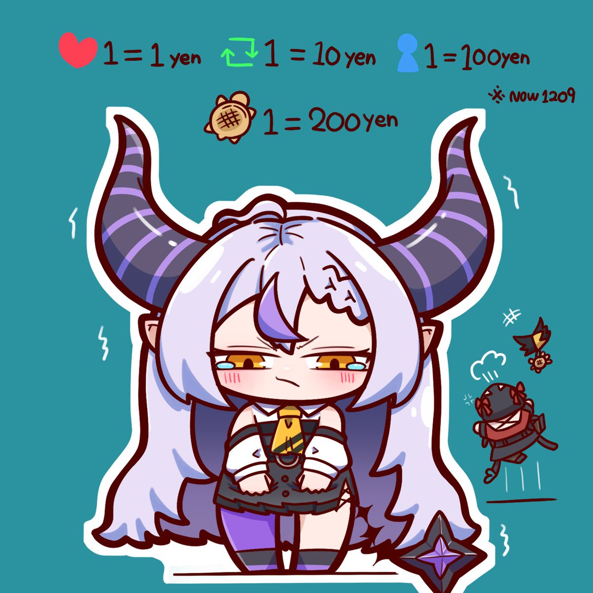 la+ darknesss horns 1girl chibi pointy ears long hair purple hair striped horns  illustration images