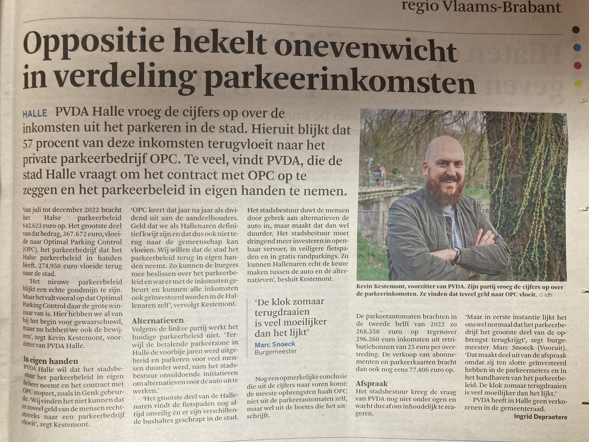 KevinKestemont's tweet photo. Grootste deel van inkomsten Halse parkeerbeleid gaat naar Optimal Parking Control, de private uitbater. Tijd om contract met OPC op te zeggen en parkeerbeleid in #Halle terug in eigen handen te nemen. https://t.co/UbO09kM03J