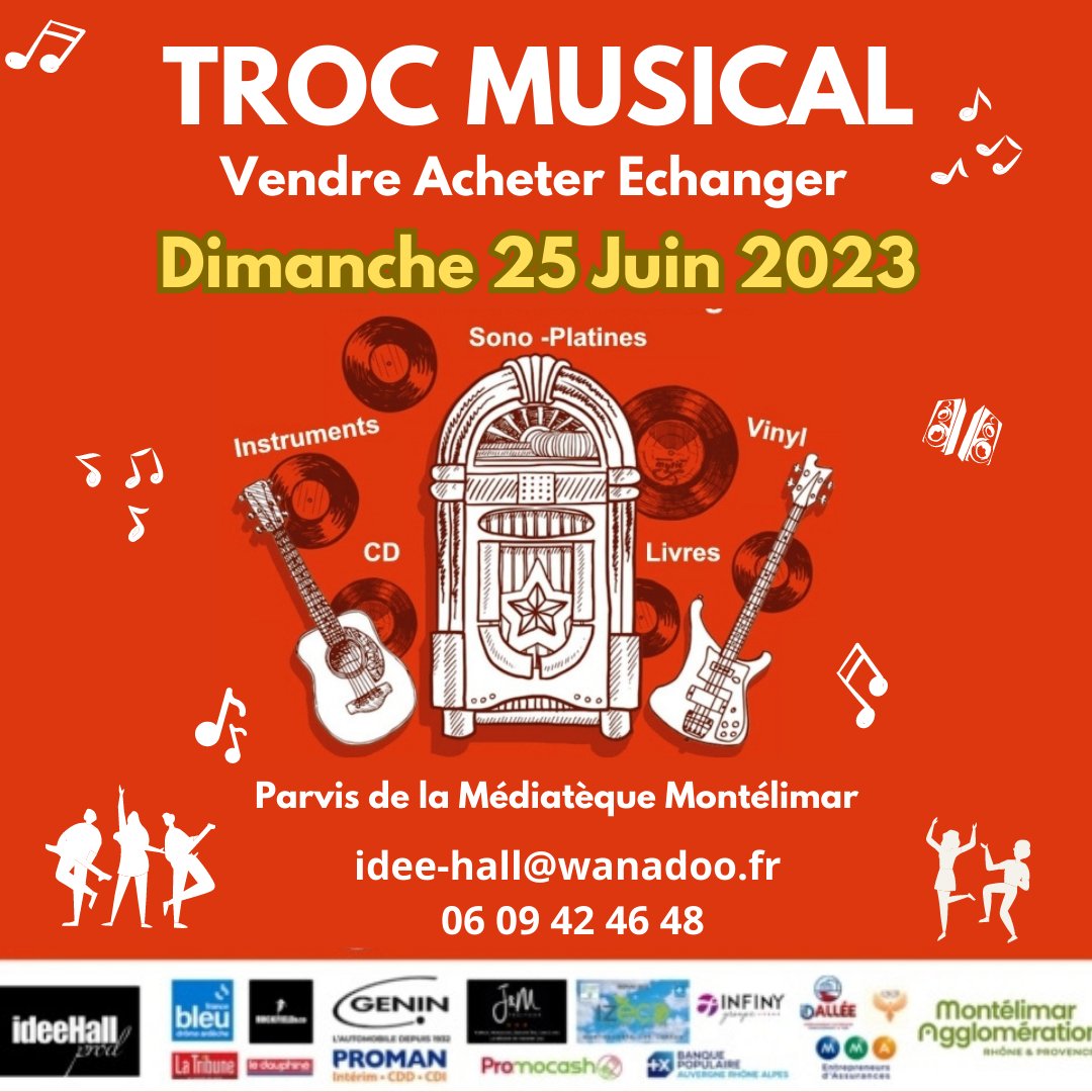 ideehallprod's tweet photo. Le Troc Musical à Montélimar le 25 juin : acheter, vendre ou échanger des objets musicaux.
Ouvert à tous, professionnels et particuliers. Inscription avant le 20 juin. Infos : 06.09.42.46.48 https://t.co/84Qk25cFmk https://t.co/ShA2Vd7Pz1