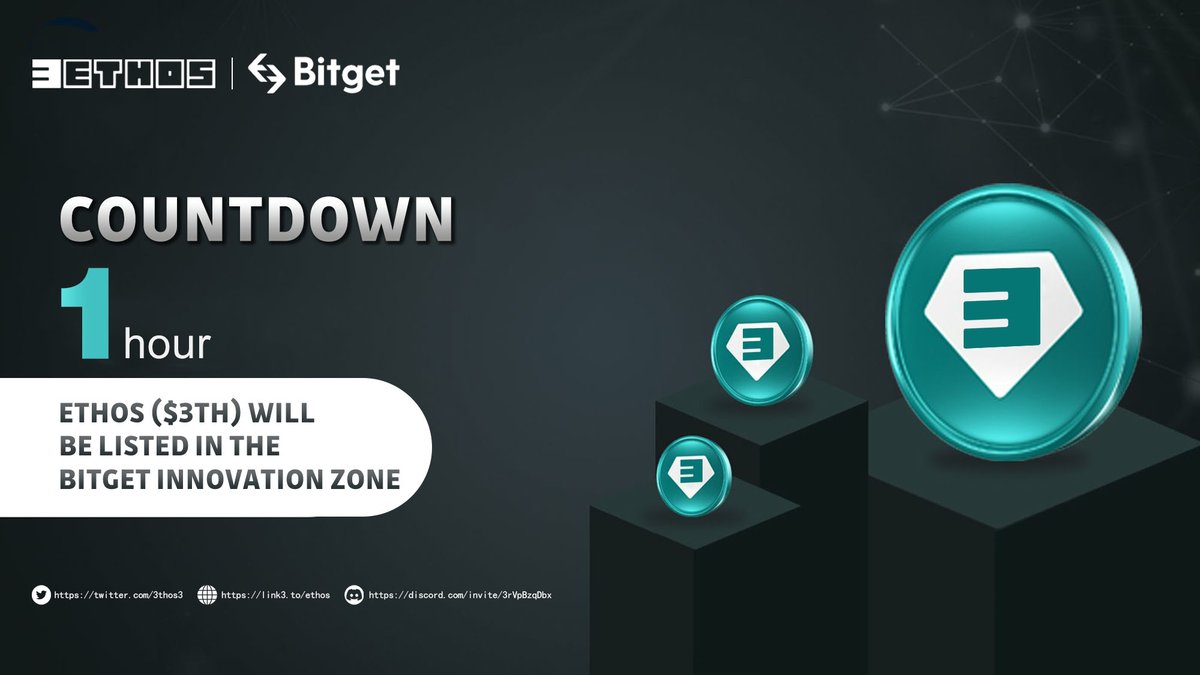 3thos3's tweet photo. ⏰Only one hour left!

💥Ethos ($3TH) will be listed on Bitget Innovation Zone at 11:00（UTC).

🔥A new journey is about to begin! https://t.co/Ur7qFEw4n2