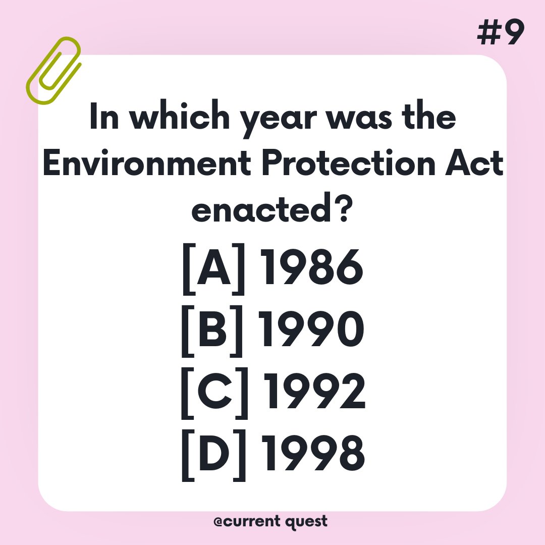 Currentquest21's tweet photo. 📑 DAILY MCQ'S FOR ALL COMPETITIVE EXAMS
#dailycurrentaffairs #news #environment #EPA #ACT #protectionact #appsc #tspsc #ssccgl #exams https://t.co/RMyjw1zZ69
