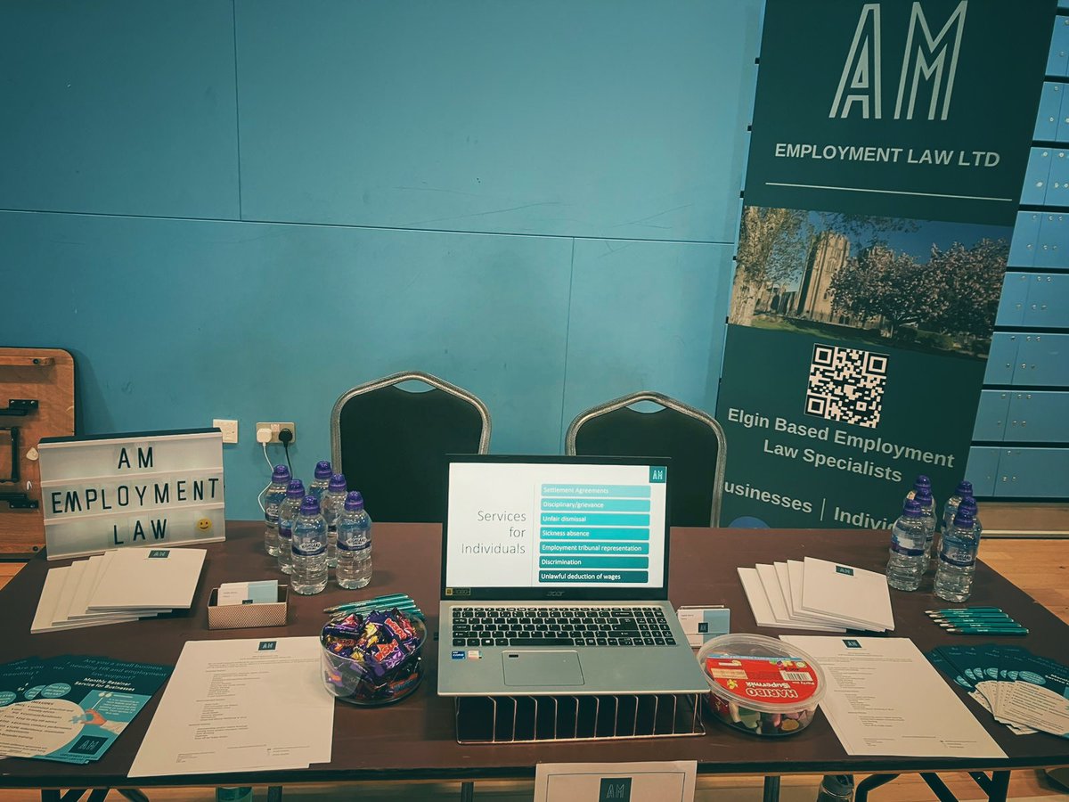 We had a great time at the Moray Business Showcase last week. It was a pleasure to meet some other fantastic local businesses. We are busy this week advising on settlement agreements, Acas early conciliation, contracts, handbooks and advising on a disciplinary process.