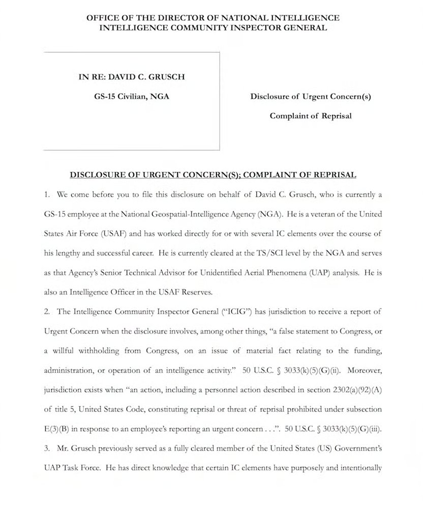 Eksopolitiikka's tweet photo. David Grusch's IG complaint

#ufotwitter #disclosuretwitter 

from https://t.co/9VkmLPlOng https://t.co/Mht2FXiL6l