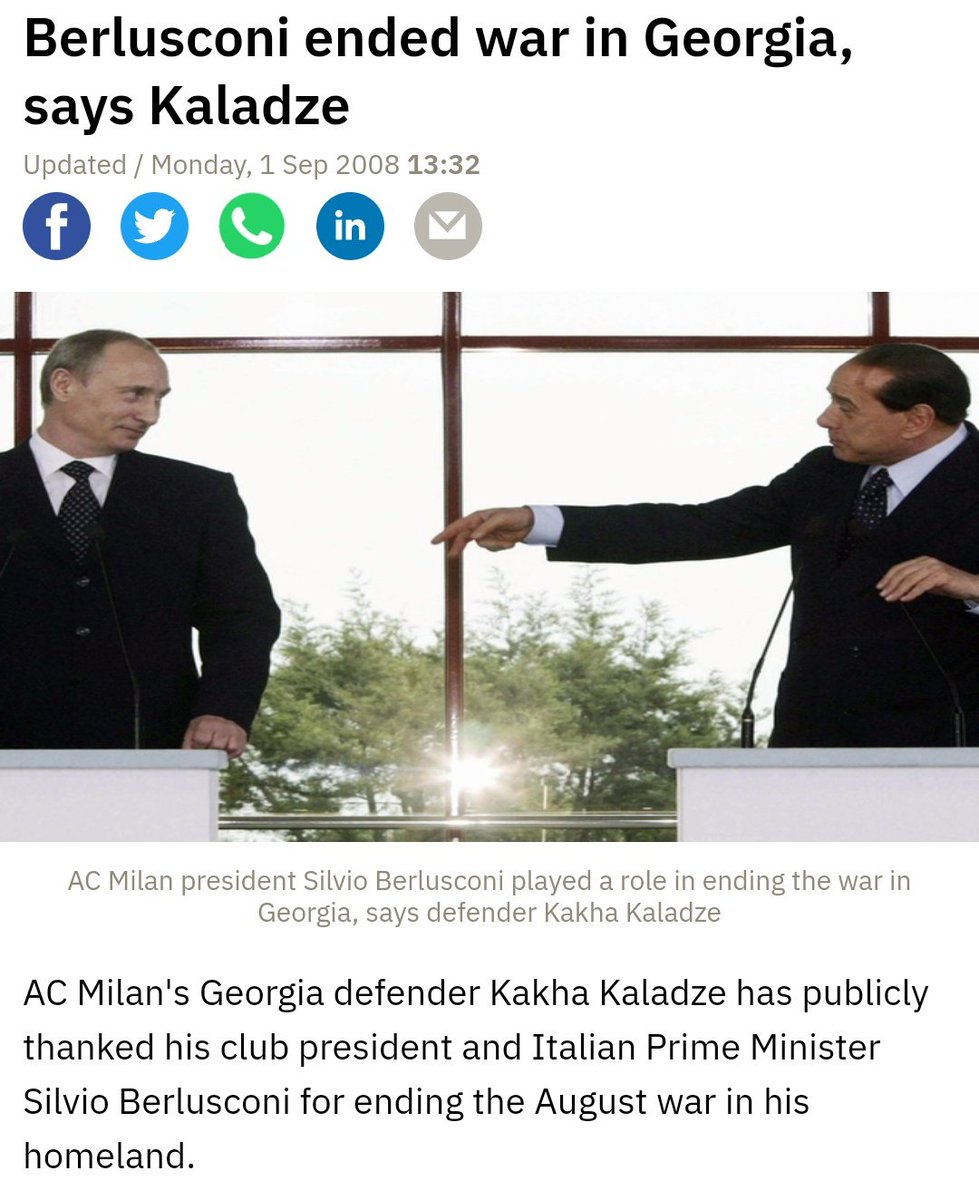 crazygeopol's tweet photo. Kakha Kaladze, then player for AC Milan, now Mayor of Tbilisi and General Secretary of GD, attributing the end of the Russian war against Georgia to then Italian PM (and AC Milan owner) Silvio #Berlusconi (2008). https://t.co/Mstj1dRuB4