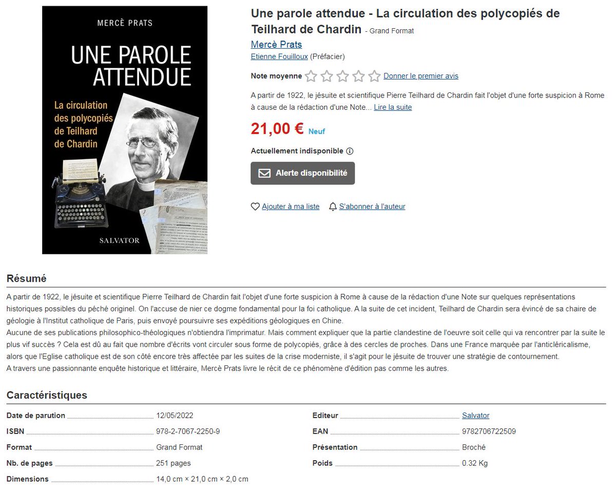 MDumont75's tweet photo. 👉 Mercè Prats @CERHiC fait paraître le 25 août une biographie du #jesuite Pierre Teilhard de Chardin (350p). Une présentation aura lieu à la Sorbonne en 2023-2024 ds le cadre des rencontres de l'IRER.
Rappel en même temps de son précédent livre, également chez @EditionSalvator👇 https://t.co/gbOIuNjiOw