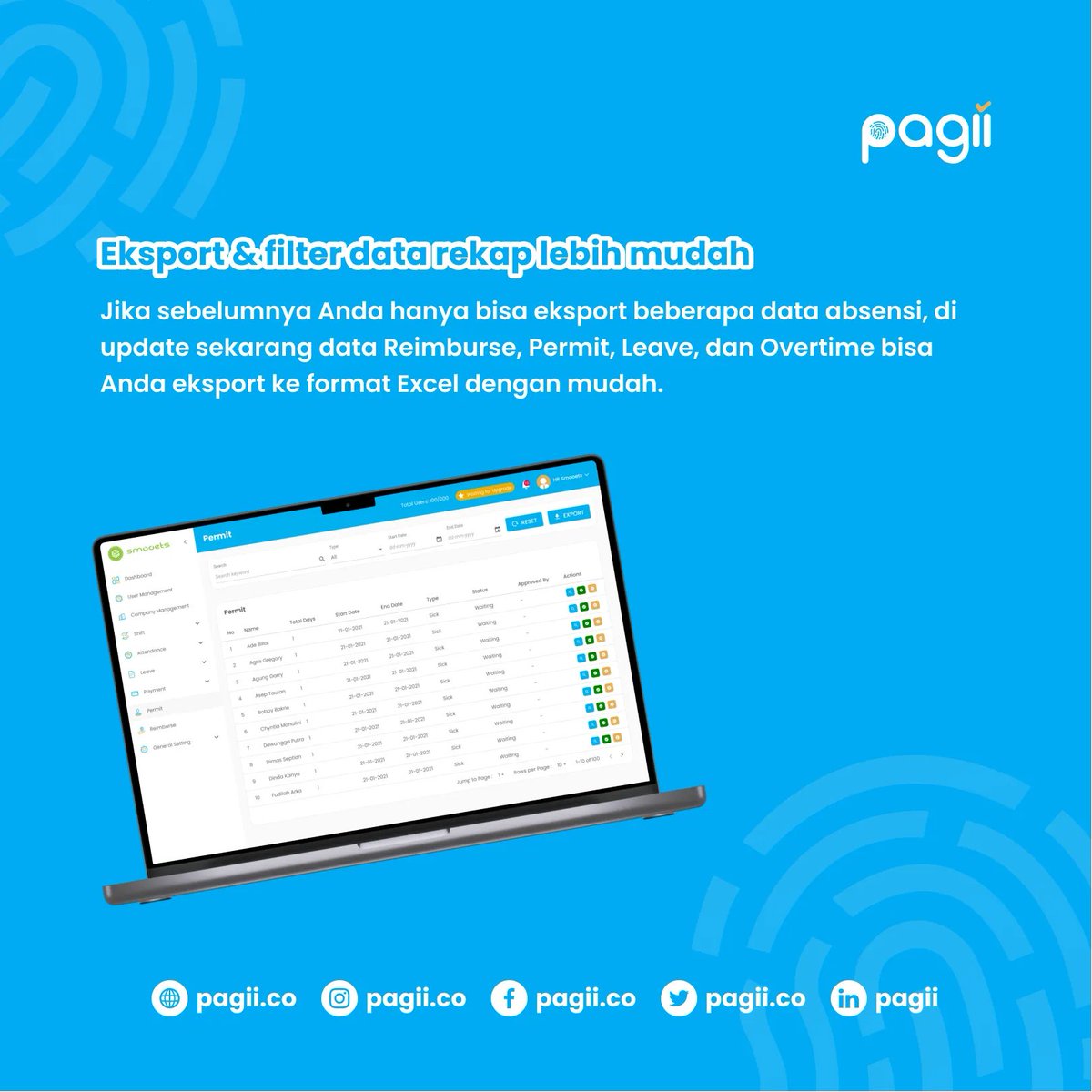 PagiiCo's tweet photo. Fitur terbaru untuk makin mempermudah manajemen HR dan absensi bisnis Anda 👉👉⁣⁣
⁣⁣
Segera coba update Pagii kali ini untuk langsung merasakan manfaatnya.⁣⁣
⁣⁣
Atau hubungi kami untuk info selengkapnya 📞📞⁣⁣
⁣⁣
---⁣⁣
#pagii⁣⁣
#hrd⁣⁣⁣⁣
#aplikasiabsensi⁣⁣ https://t.co/AOCfo2AJU8